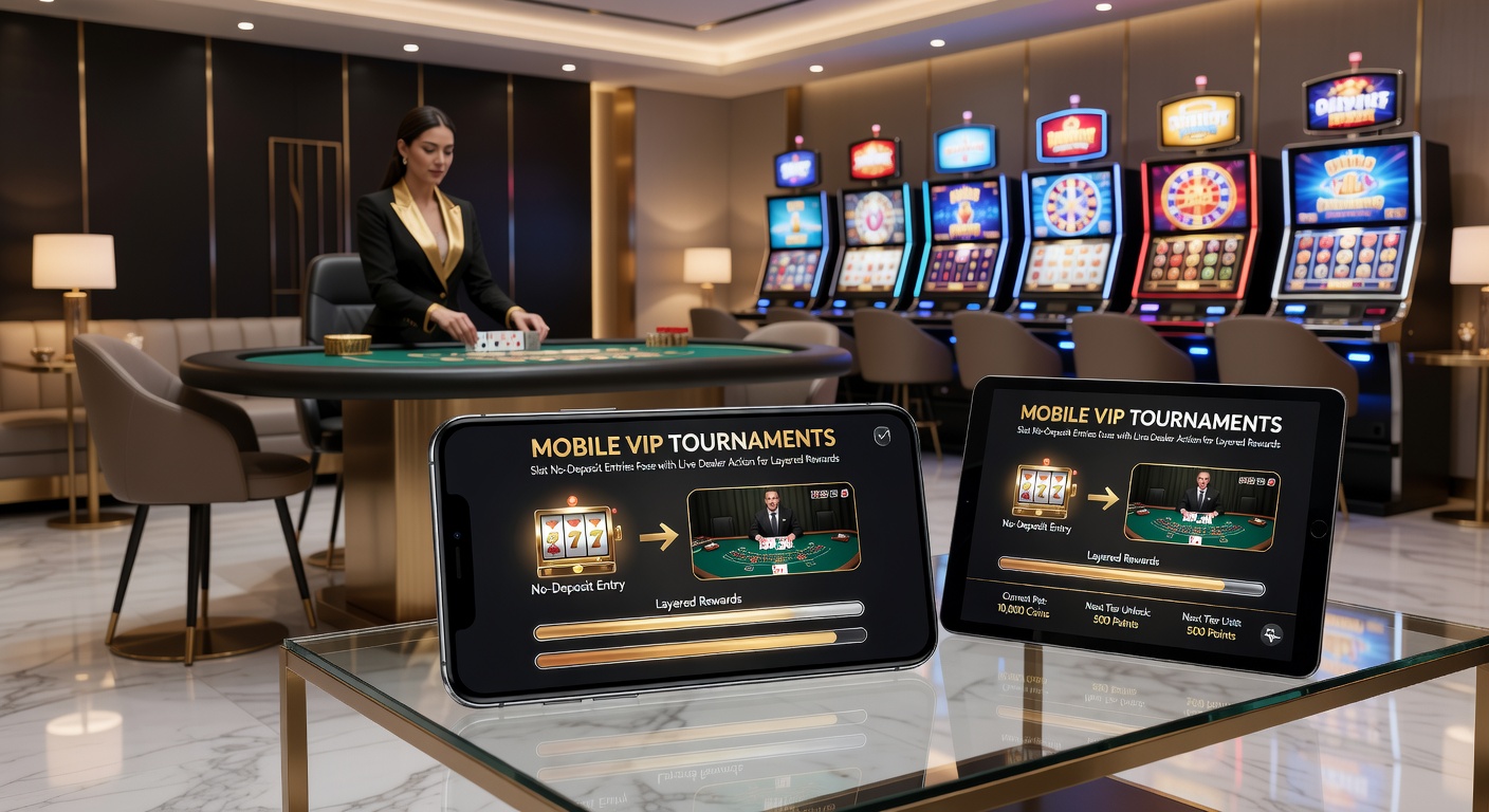 Detaillierte Ansicht eines Live-Dealer-Tisches auf Mobilgerät, integriert mit Slot-Turnier-Scoreboard und Reward-Stufen